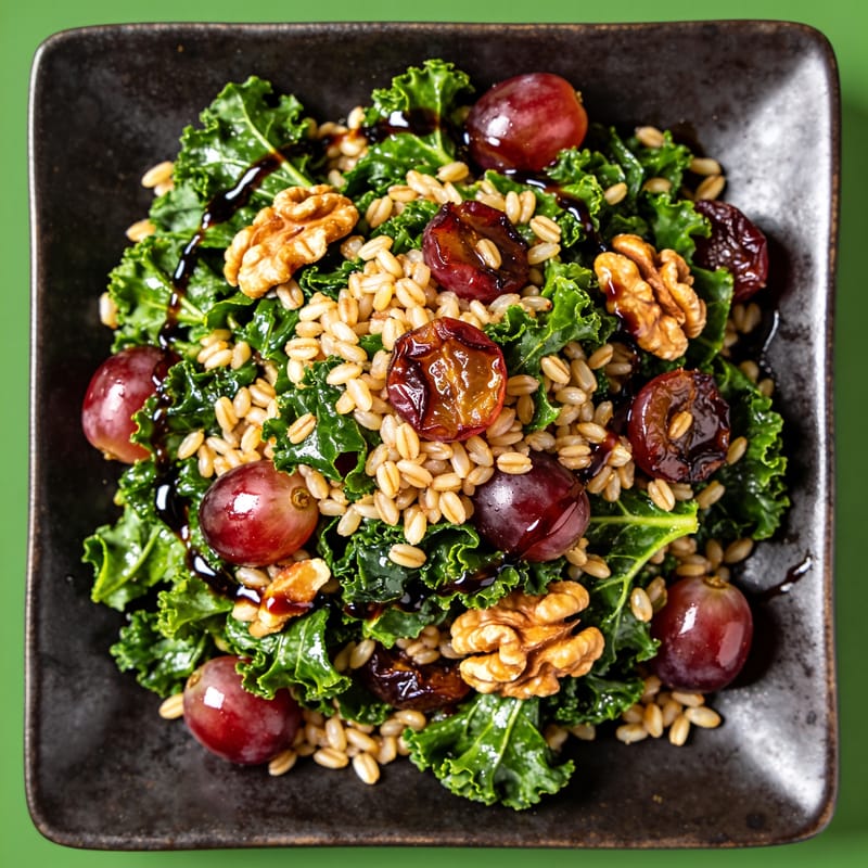 Kale & Farro Salad with Roasted Grapes