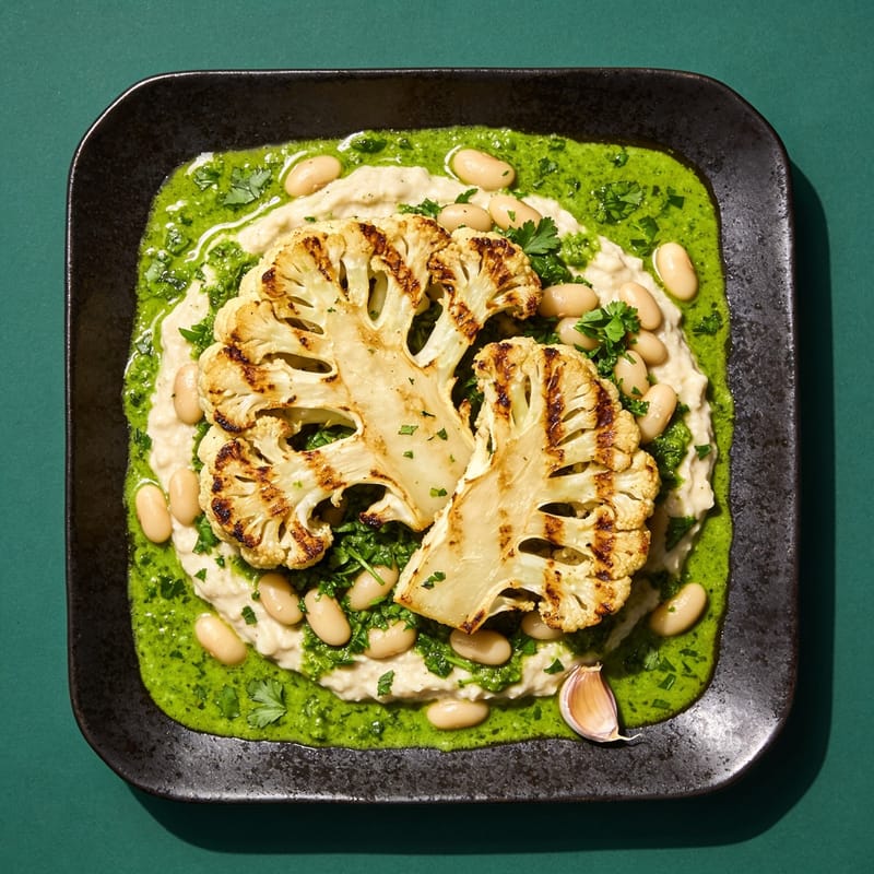 Cauliflower Steak with Chimichurri & White Beans