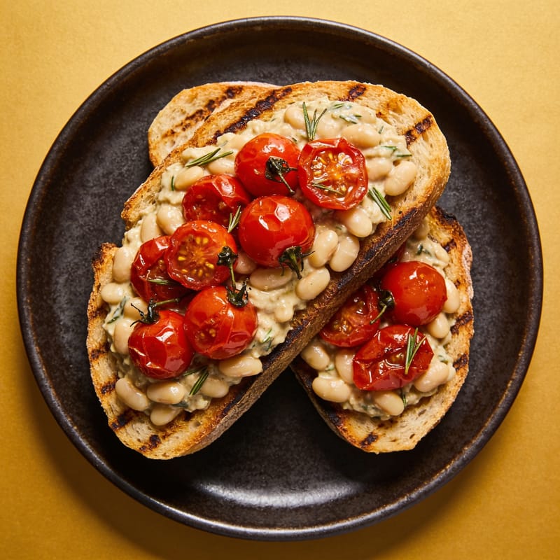 Garlicky White Bean Toast with Blistered Tomatoes